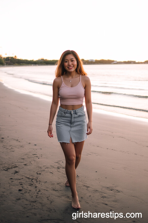 Pastel Cropped Cami Distressed Jean Mini Skirt