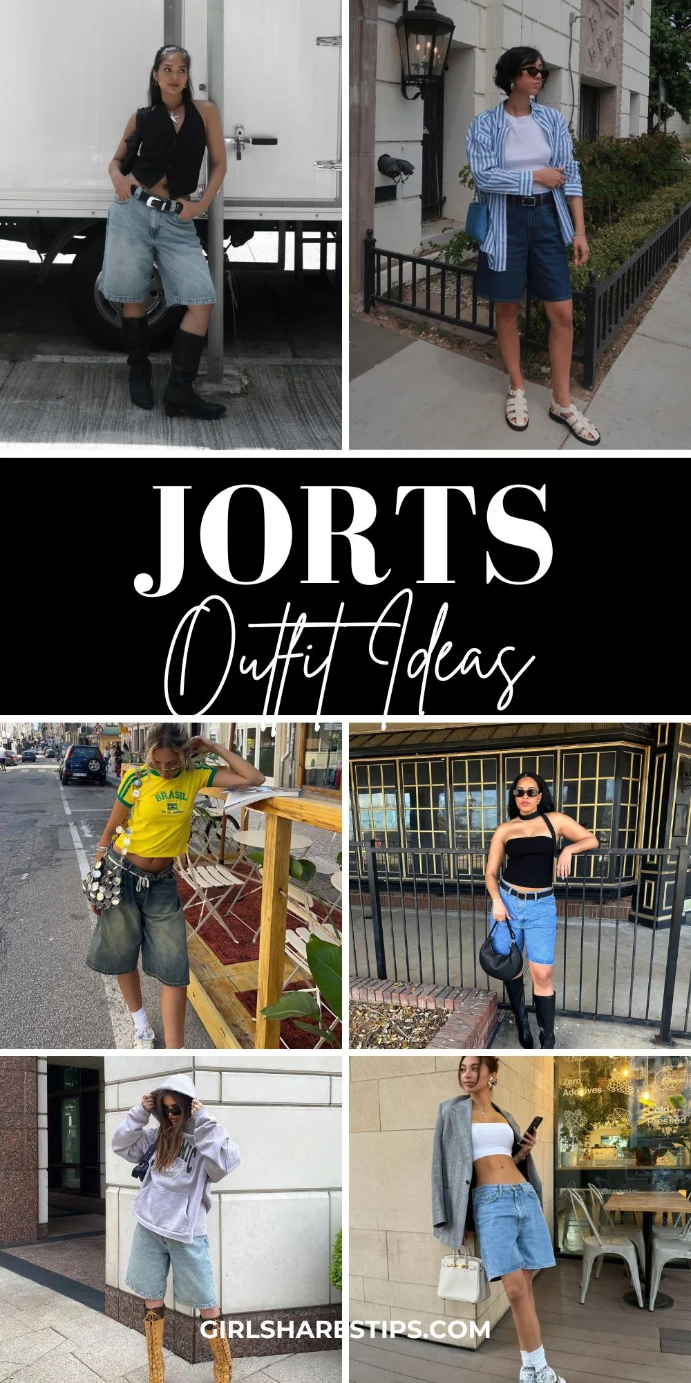 jorts outfit ideas for women collage