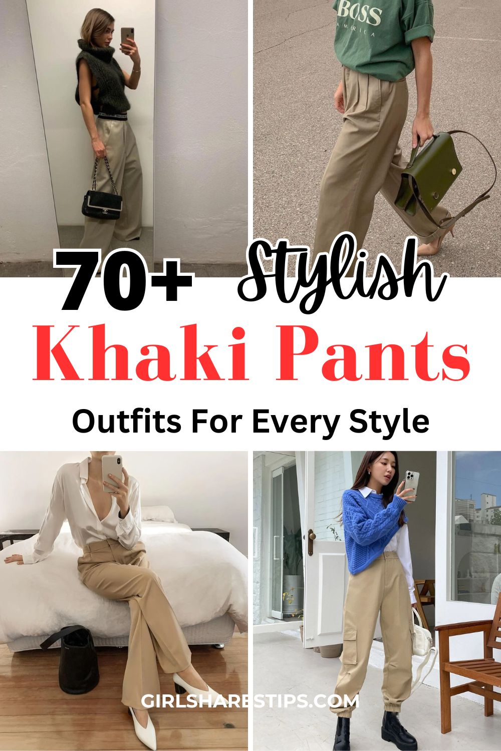 khaki pants outfit ideas collage