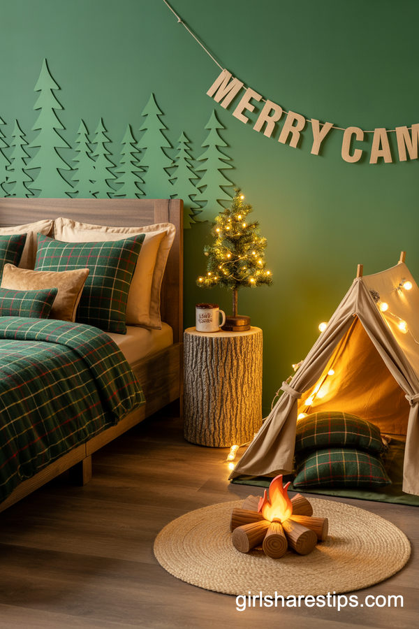 Christmas Camping-Themed Bedroom With Cozy Cabin Vibes