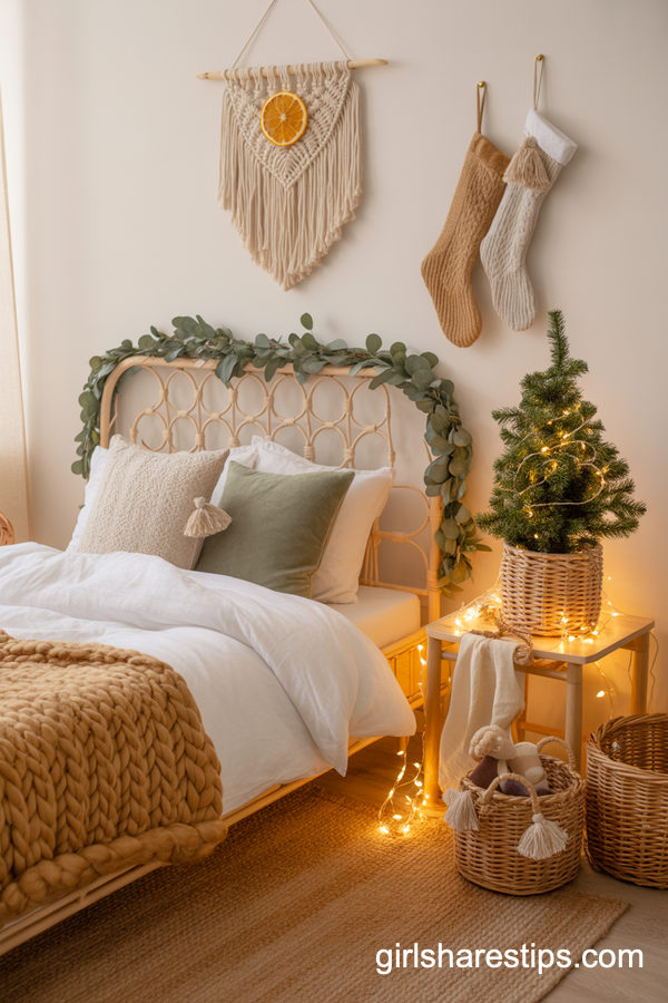 Boho-Inspired Kids Christmas Bedroom With Natural Textures