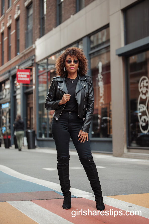 Moto Jacket and Skinny Jeans with Black Boots
