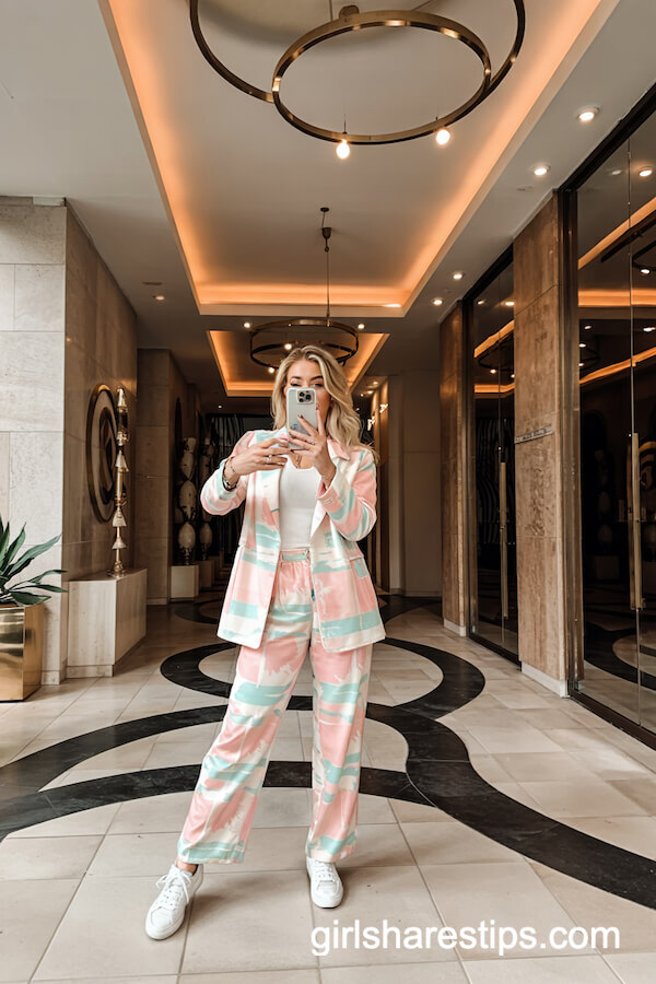 Pastel Power Suit with Sneakers