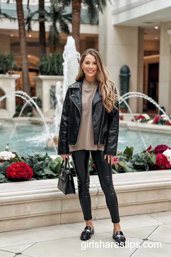Leather Jacket and Leggings in Luxe Lobby