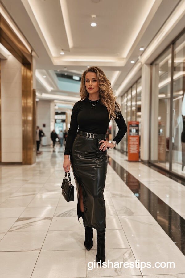 Black Fitted Dress with Boots