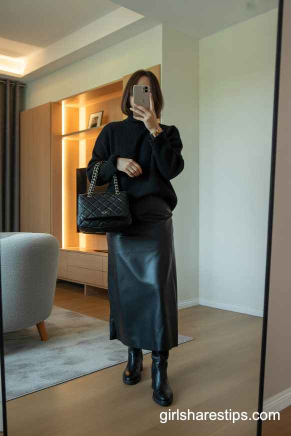 All-Black Turtleneck And Maxi Skirt For Minimalist Days