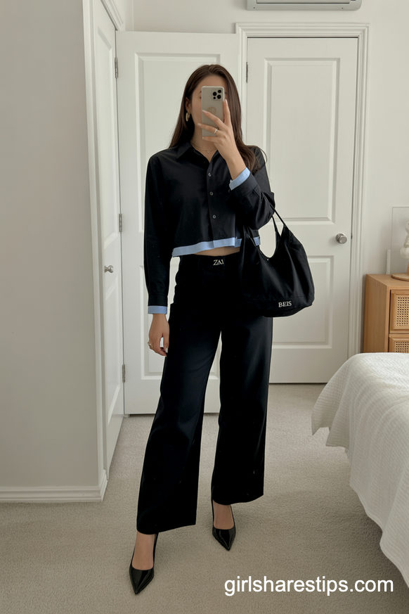 Sharp Black Button-Up And Wide-Leg Trousers For Exam Days