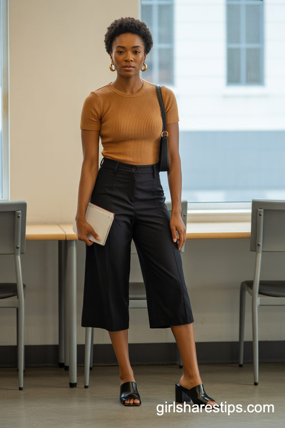 Caramel Knit Top And Culottes For Comfortable Campus Days