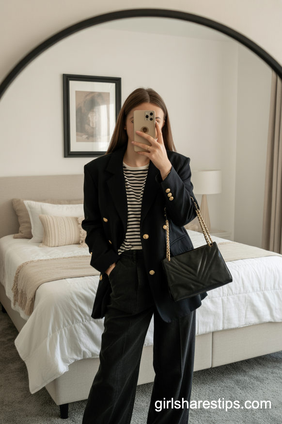 Black Blazer And Stripes For Effortless Lecture Style