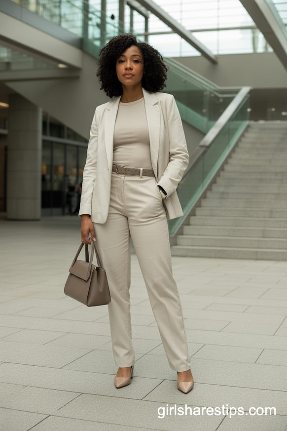 Cream Power Suit For Interviews And On-Campus Recruiting