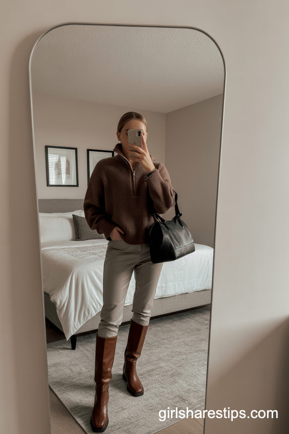 Chunky Quarter-Zip And Boots For Cold Commutes