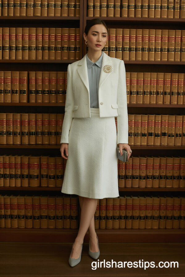 Ivory Boucl&eacute; Wool Skirt Suit