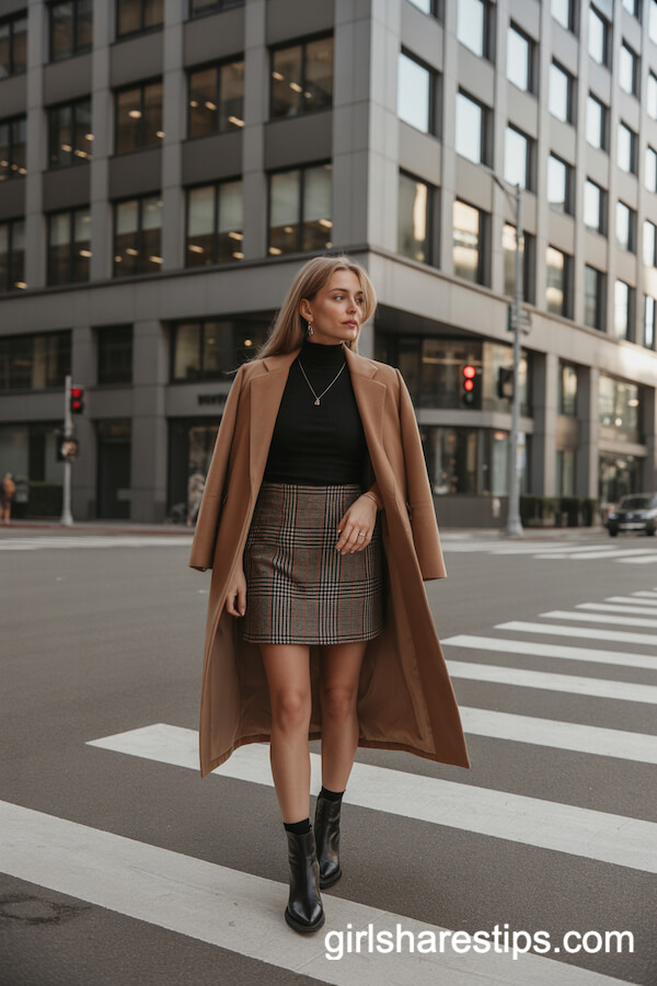 Plaid Mini Skirt with Black Turtleneck