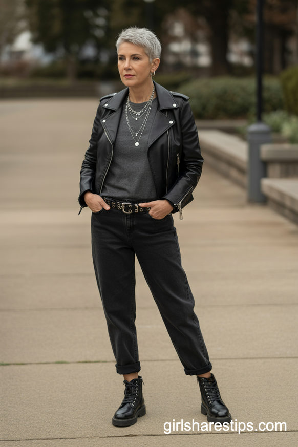 Relaxed All-Black Leather And Denim Look