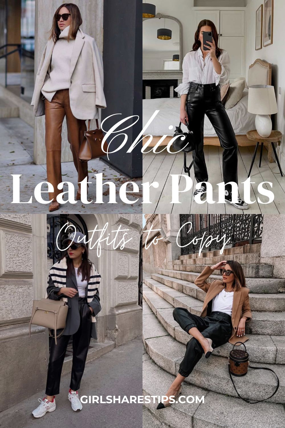 leather pants outfit ideas collage