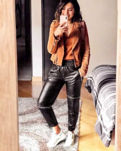 leather jogger pants outfits