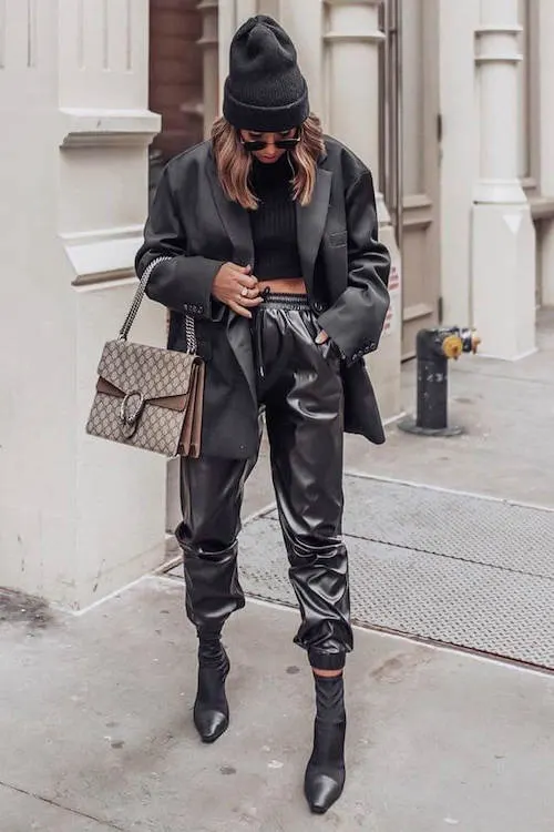 leather jogger pants outfits