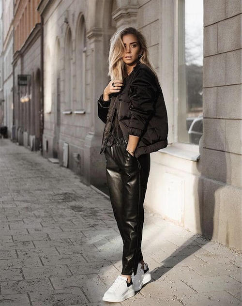 leather jogger pants outfits