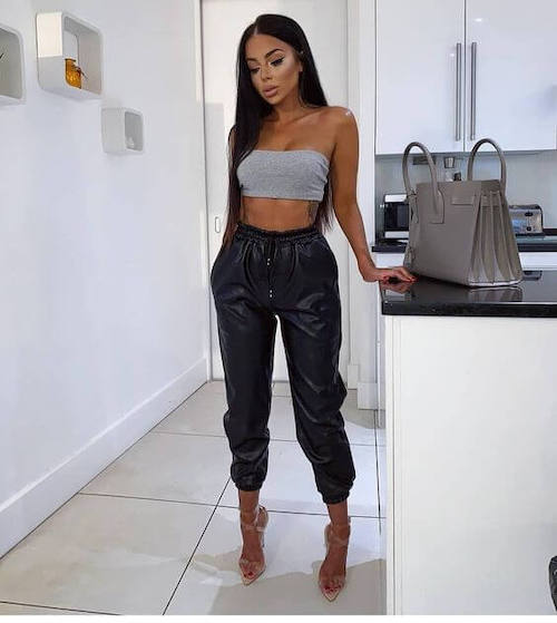 leather jogger pants outfits