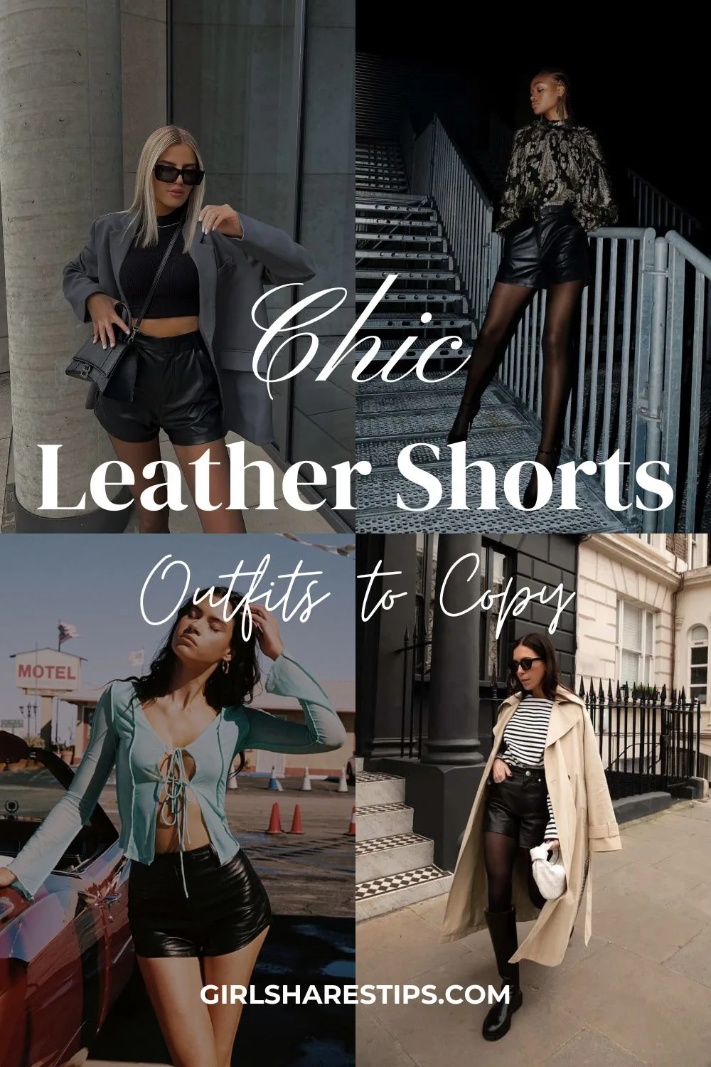 leather shorts outfit ideas collage