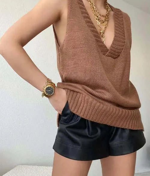 leather shorts outfit