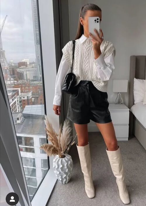 leather shorts outfit