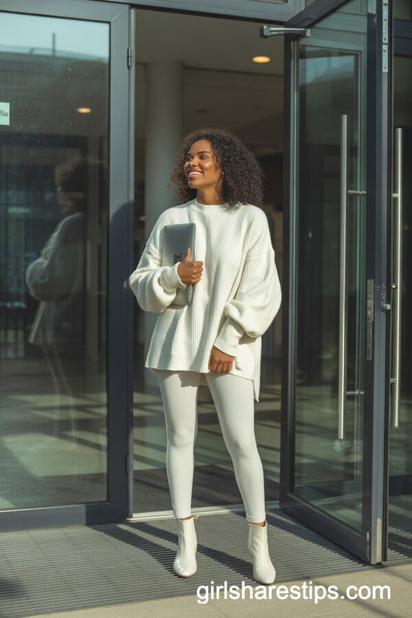 White Leggings with Oversized Sweater