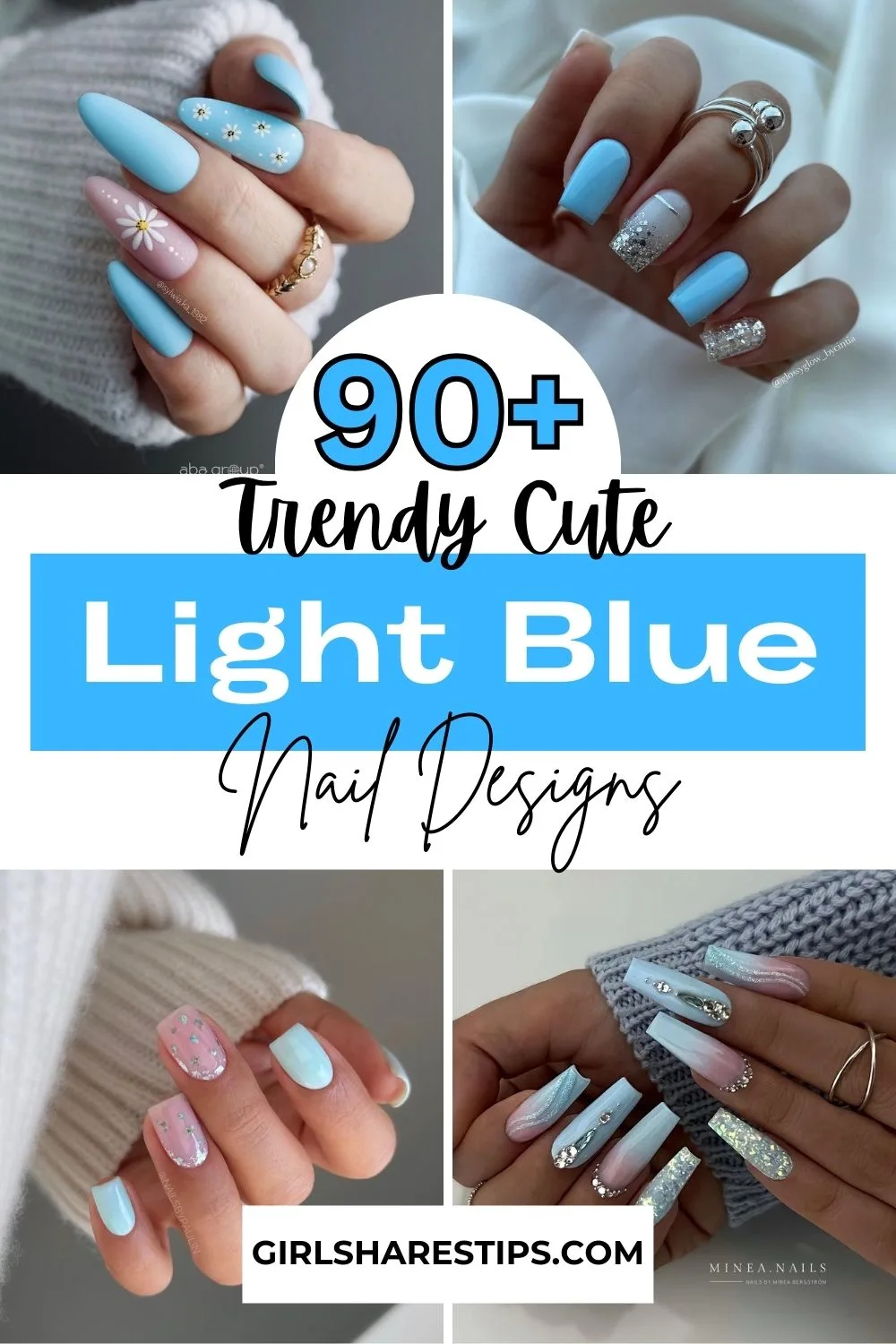 light blue nails collage