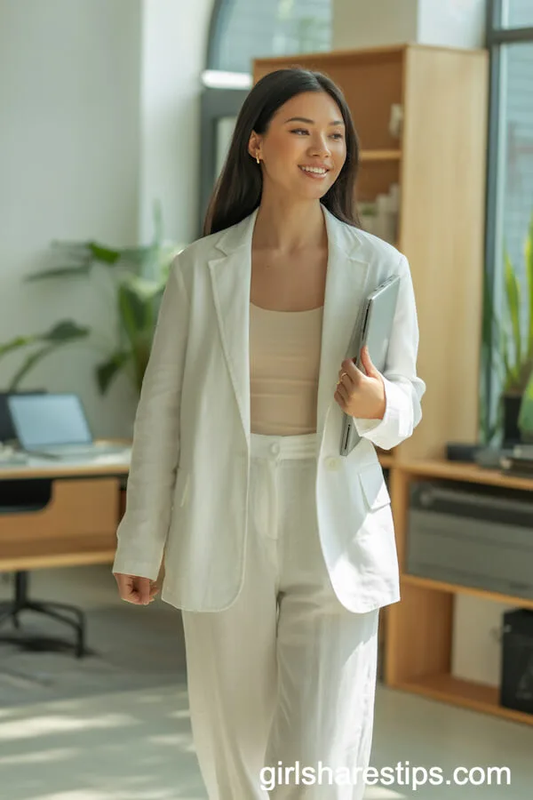 Polished All-White Linen Suit for the Modern Office