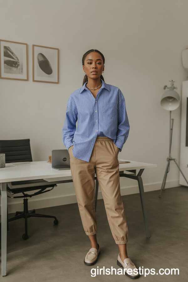 Joggers & Striped Shirt with Loafers