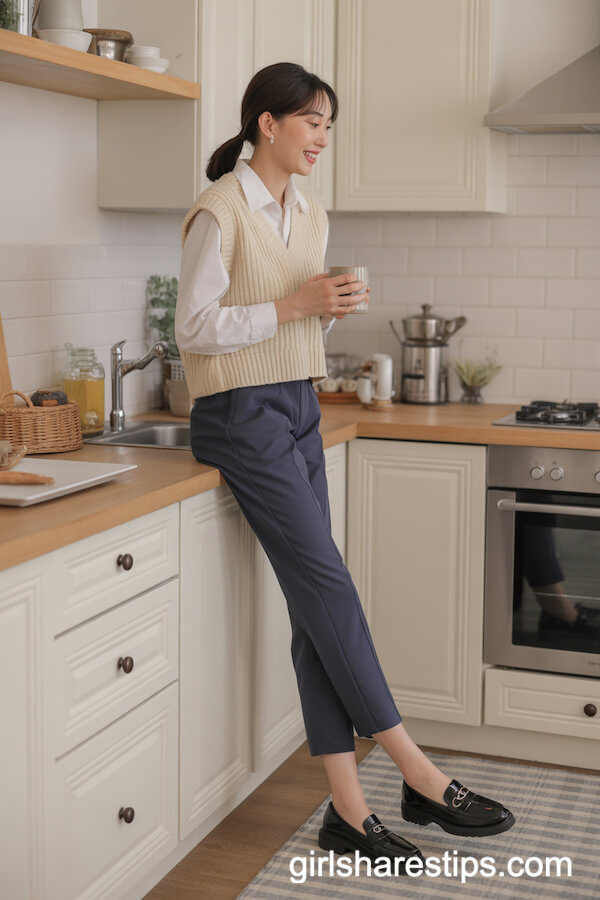 Sweater Vest & Ankle Pants with Loafers