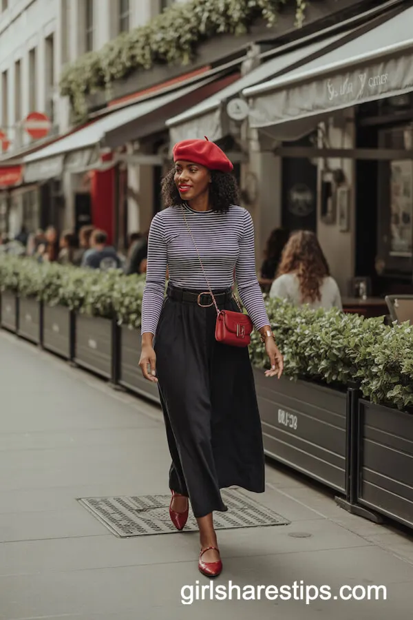 Parisian-Inspired Striped Top and Beret Look