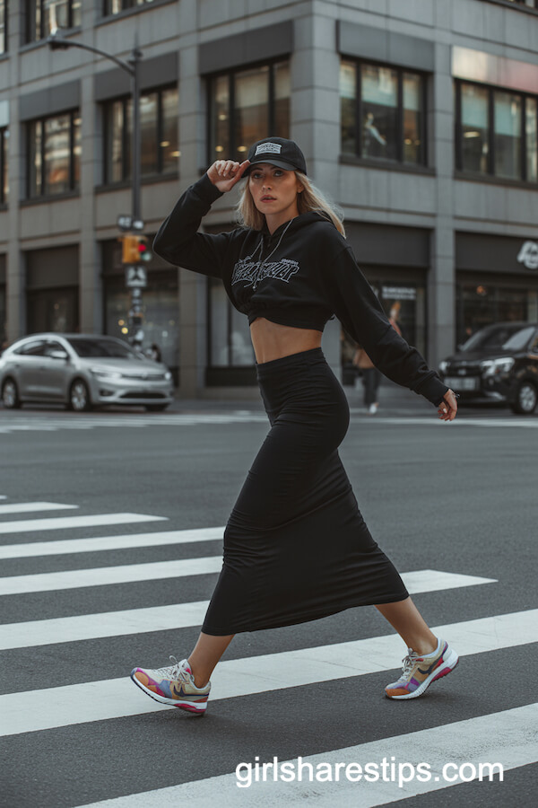Sporty Hoodie and Jersey Maxi Skirt Combo