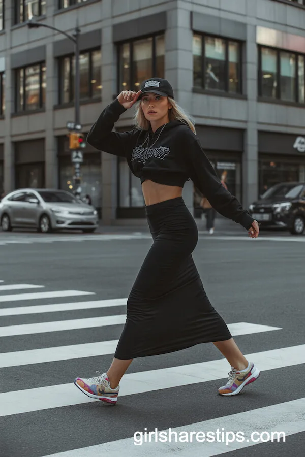 Sporty Hoodie and Jersey Maxi Skirt Combo