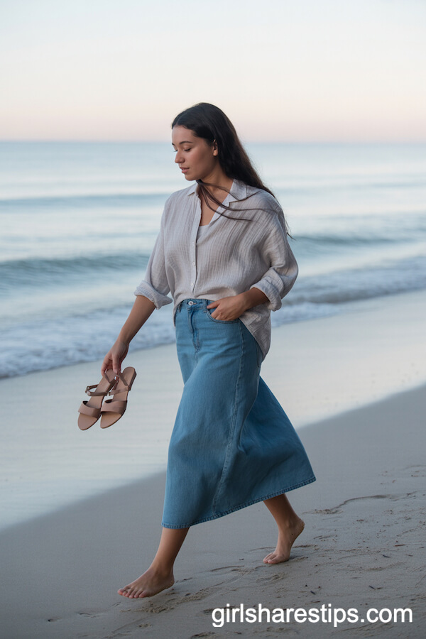 Beachy Breeze: Soft Jean Skirt and Linen Shirt