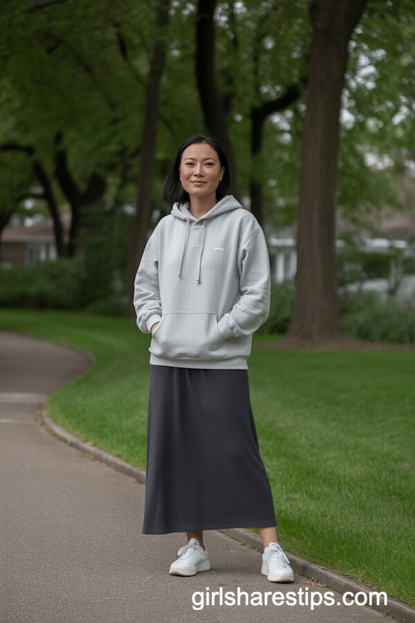 Gray Hoodie with Jersey Knit Skirt