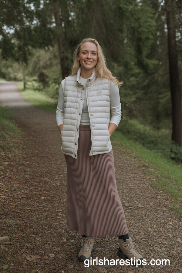 Puffer Vest with Ribbed Knit Skirt