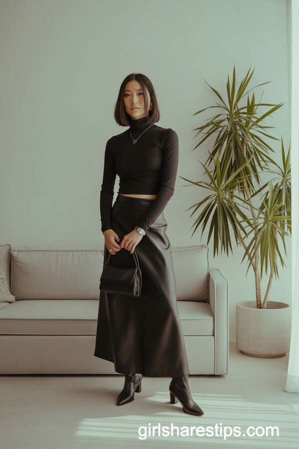Black Turtleneck with Matching Black Skirt