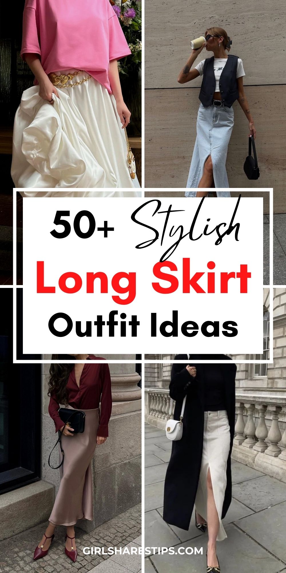 long skirt outfit ideas collage
