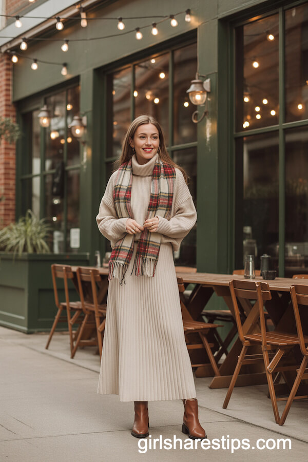 Cozy Knit Turtleneck with Chunky Wool Skirt and Ankle Boots