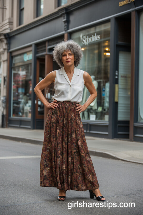 Bold Patterned Skirt with Sleeveless Blouse