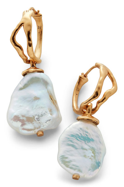 Monica Vinader Large Keshi Pearl Hoop Earrings