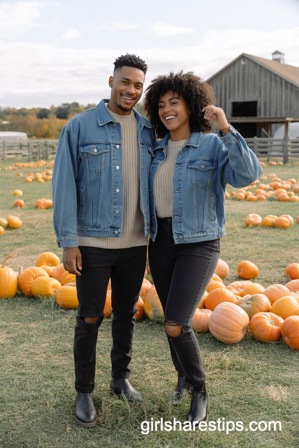 Blue denim jackets & ripped jeans