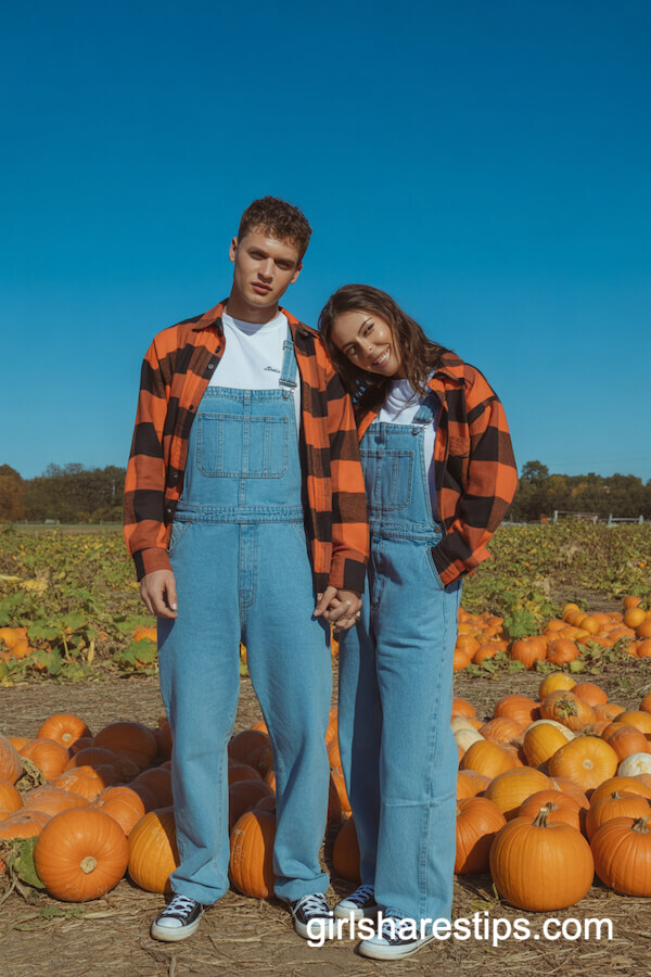 Orange-and-black flannel shirts & overalls
