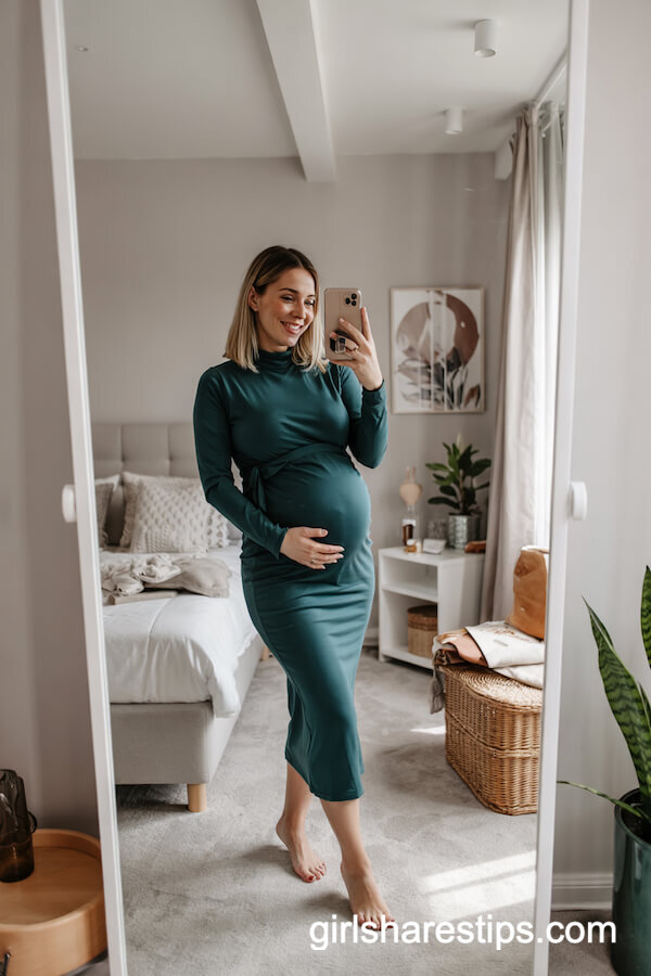 Fitted Emerald Green Maternity Midi Dress