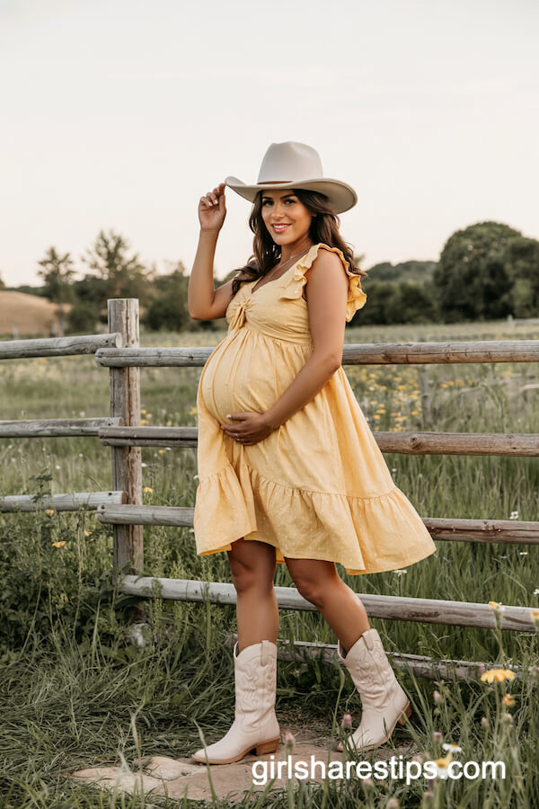 Yellow Ruffle Sundress with White Cowboy Boots