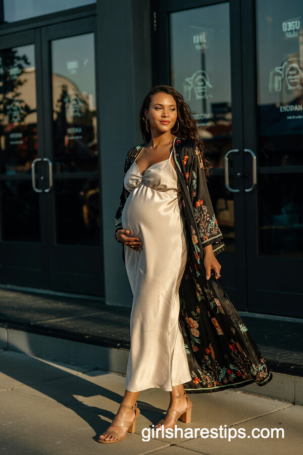 Cream Slip Dress with Floral Kimono & Sandals
