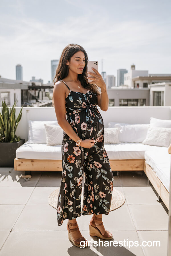 Boho Floral Jumpsuit with Wedge Sandals