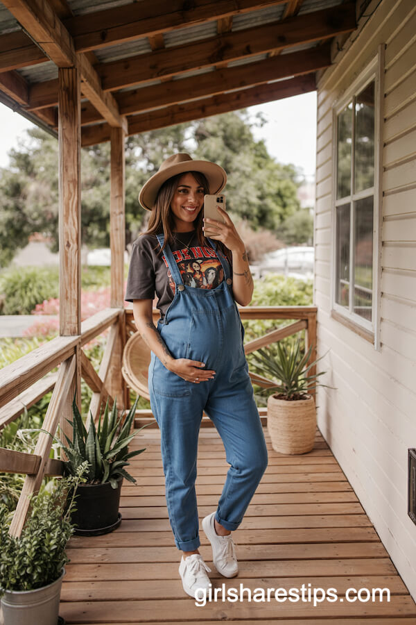 Denim Overalls with Band Tee & Sneakers