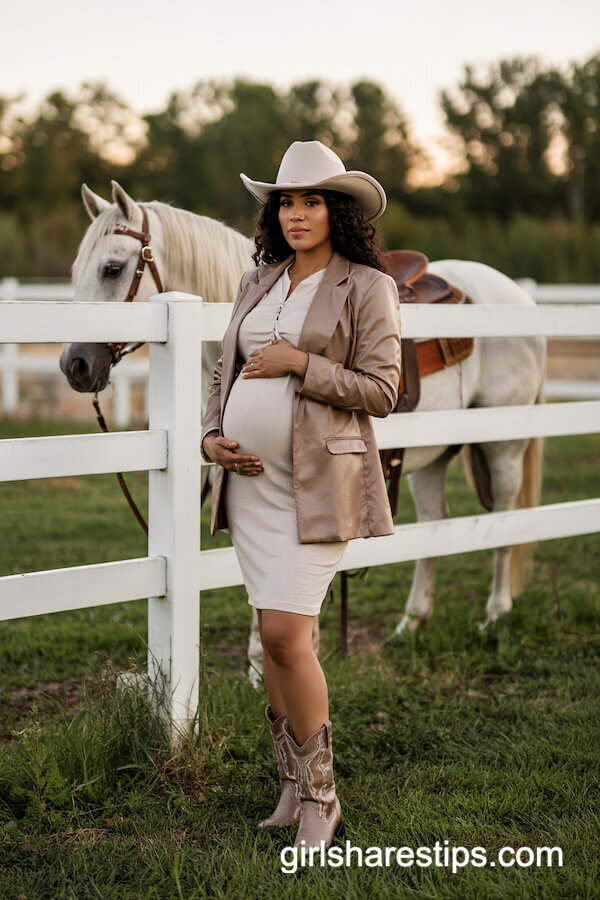 Tailored Blazer over Maternity Dress & Cowboy Hat